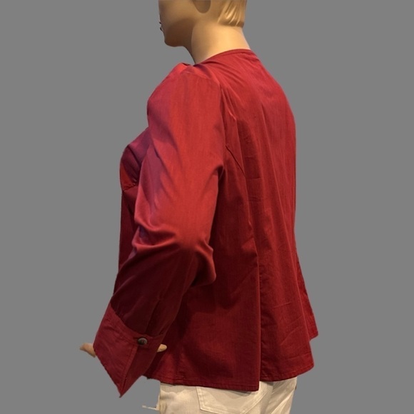 Igigi Aurelia Blouse Plus Size 22 Red Ruffled Neck Turn-Up Cuffs Button Up NWT - Picture 4 of 14